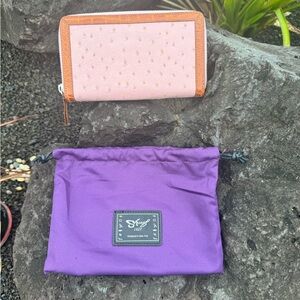 Sharif 1827 Pink Ostrich Embossed Leather Zip Around Wallet with dust bag